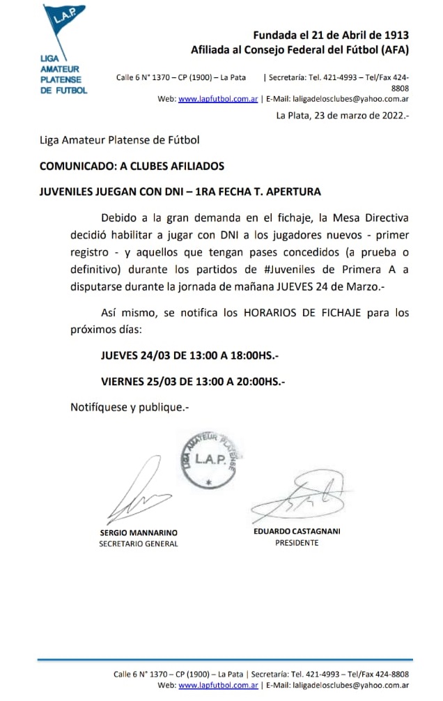 JUVENILES JUEGAN CON DNI - 1RA FECHA T. APERTURA