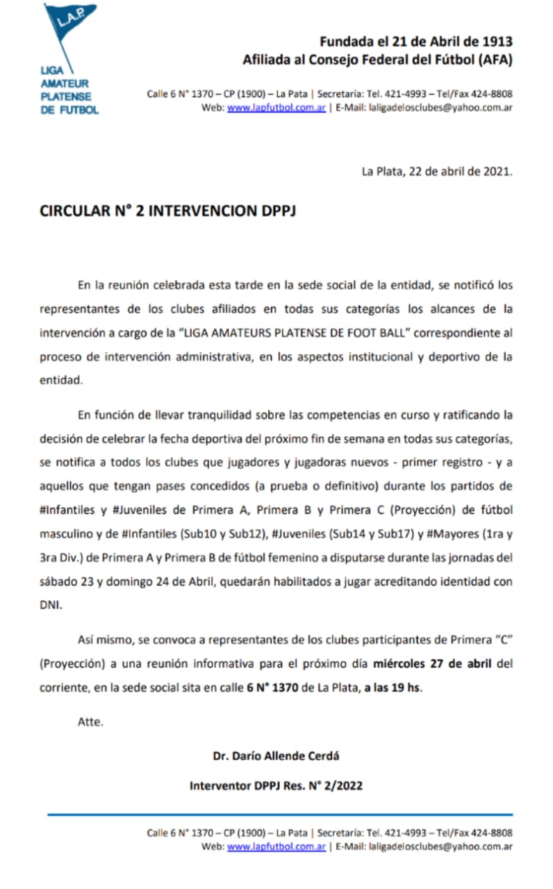 CIRCULAR Nro 2 INTERVENCIÓN DPPJ