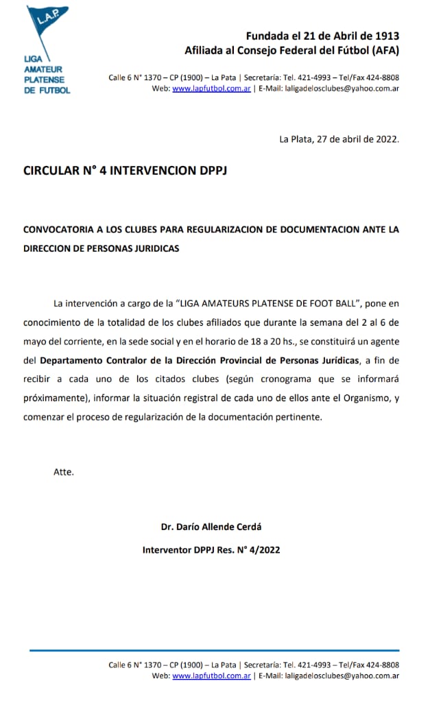 CIRCULAR Nro 4 INTERVENCIÓN DPPJ