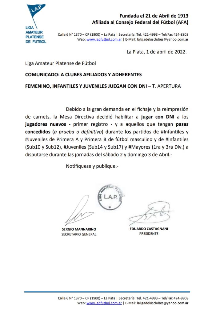 FEMENINO, INFANTILES Y JUVENILES JUEGAN CON DNI