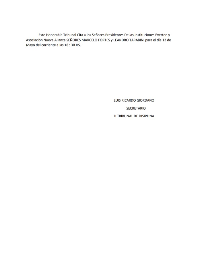 #TribunalDisciplina CITACIÓN AL 12/05