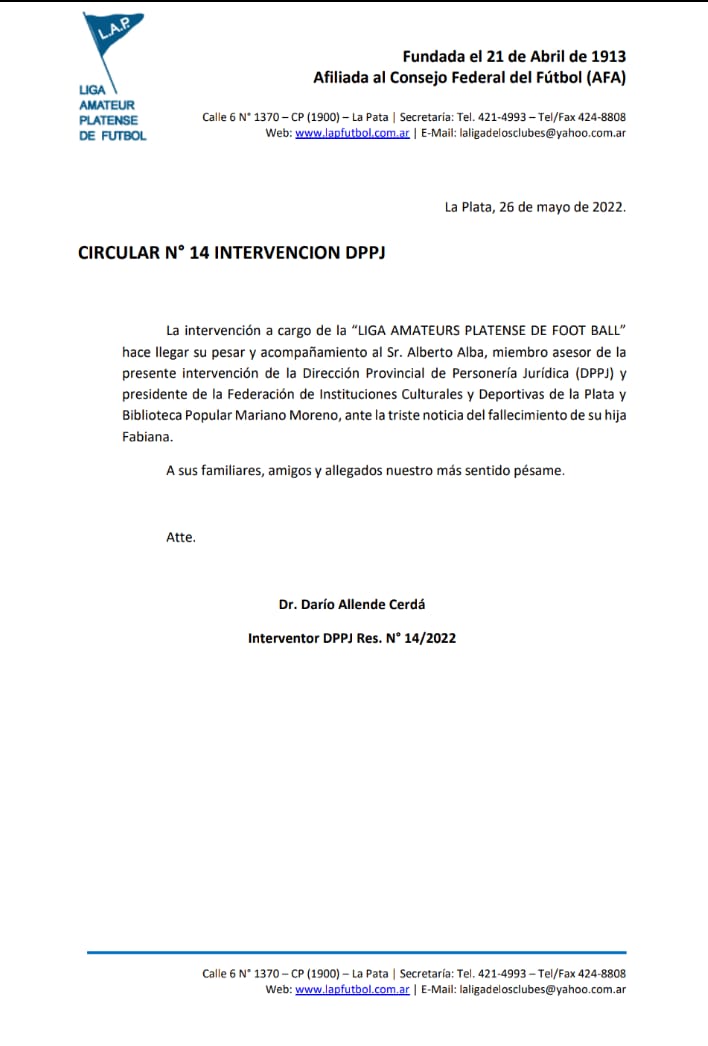 CIRCULAR Nro 14 INTERVENCIÓN DPPJ