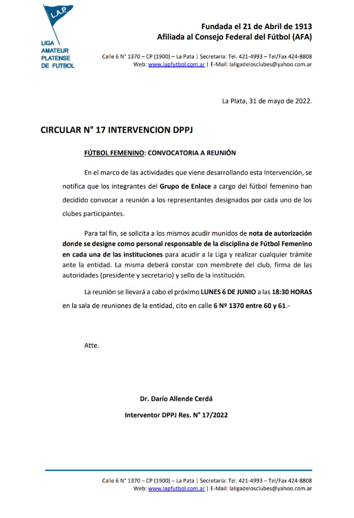 CIRCULAR Nro 17 INTERVENCIÓN DPPJ
