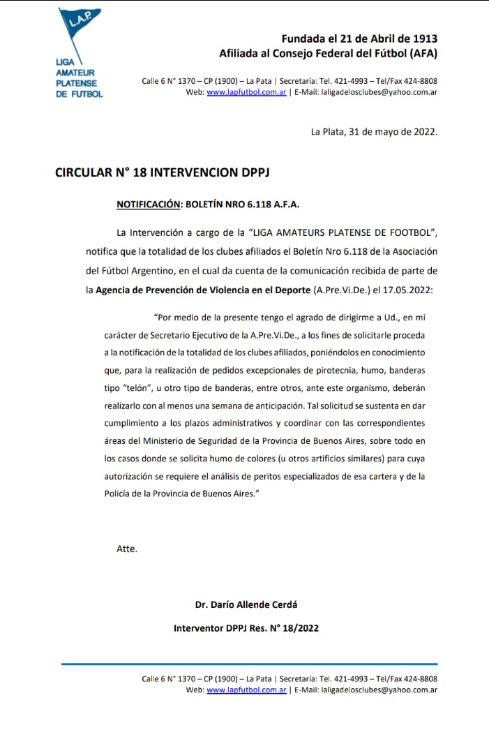 CIRCULAR Nro 18 INTERVENCIÓN DPPJ