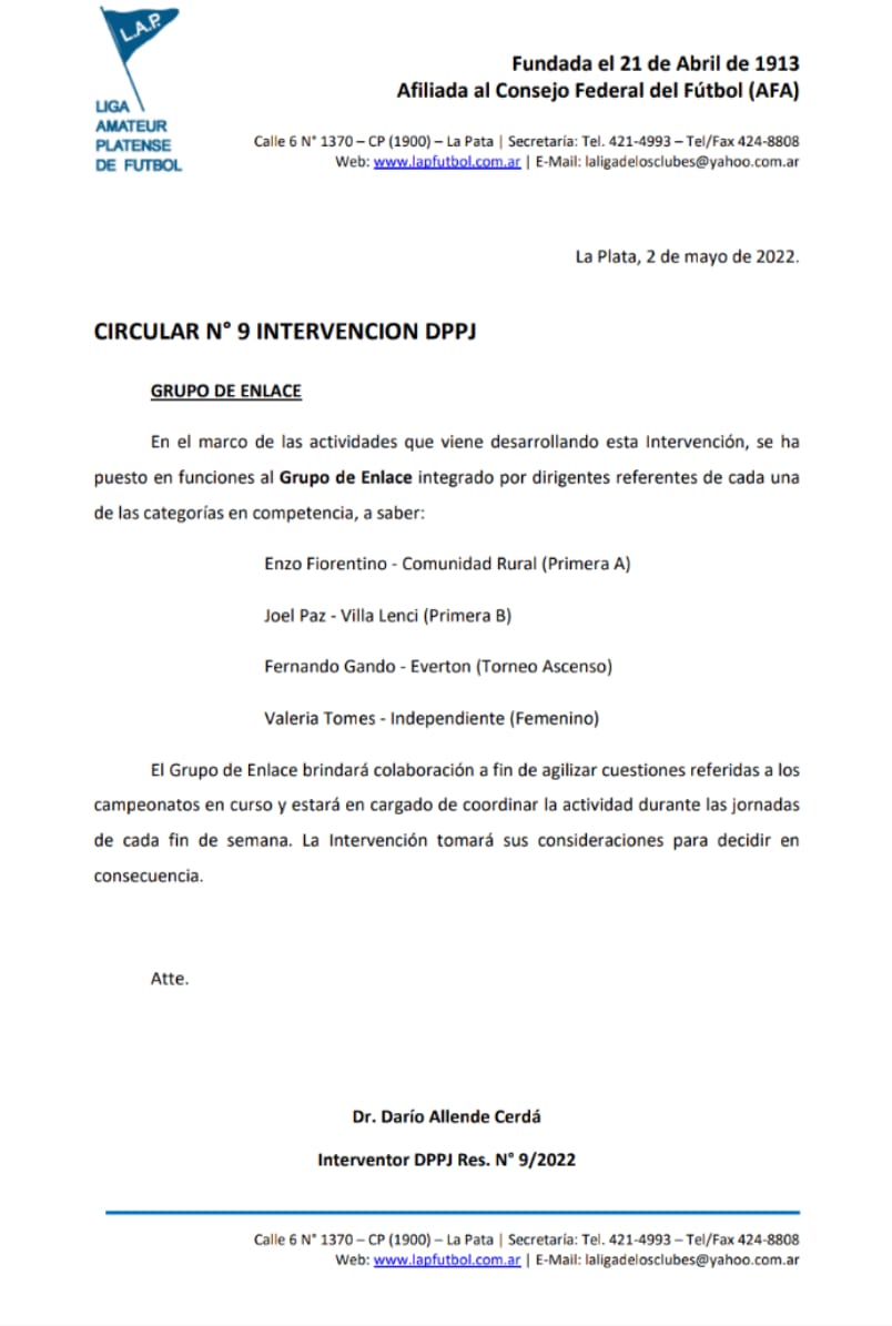 CIRCULAR Nro 9 INTERVENCIÓN DPPJ