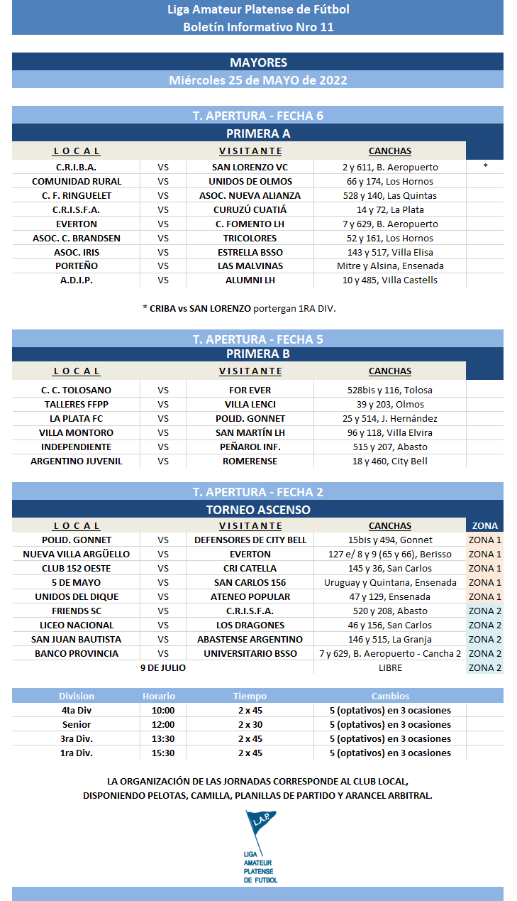 #Programación T. APERTURA  10MA FECHA PRIMERA A, 9NA FECHA PRIMERA B Y 6TA FECHA ASCENSO