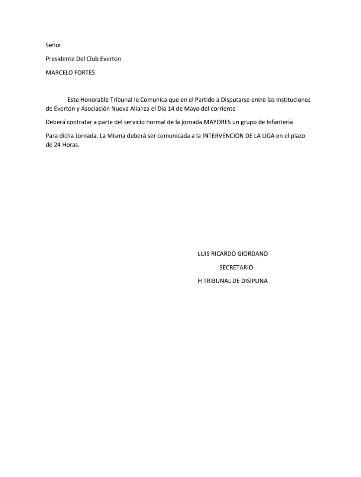 #TribunalDisciplina NOTIFICACIÓN CLUB EVERTON