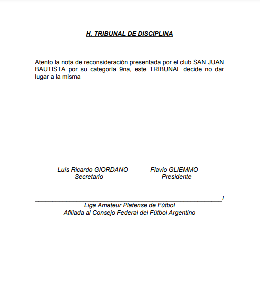 #TribunalDisciplina RESOLUCIÓN 9NA DIV. T. ASCENSO SAN JUAN BAUTISTA