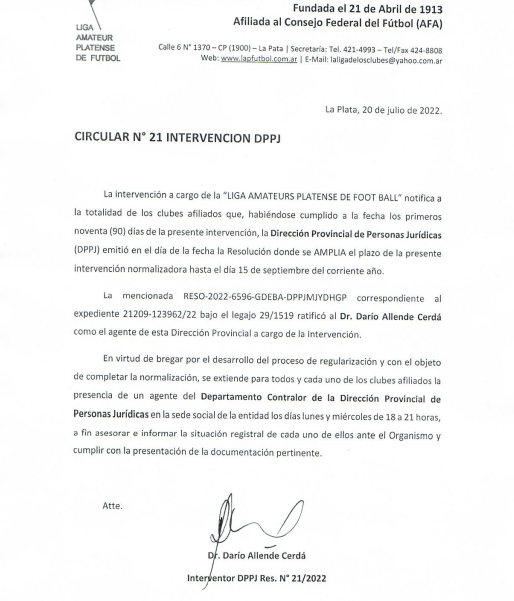 CIRCULAR Nro 21 INTERVENCIÓN DPPJ
