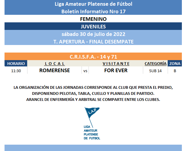 #Programación T. APERTURA  FINAL DESEMPATE JUVENILES SUB14
