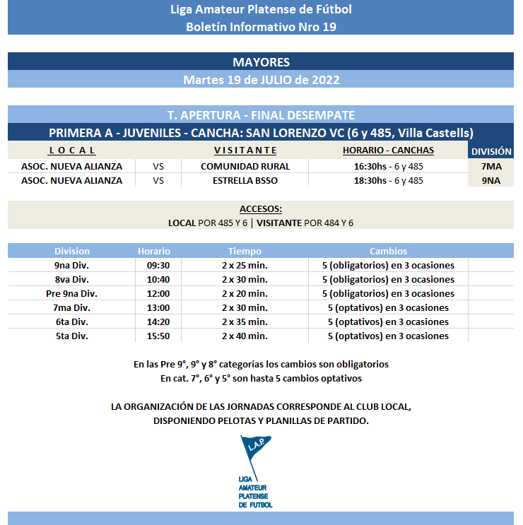 #Programación T. APERTURA  17MA FECHA MAYORES Y T. ASCENSO MAYORES FINALES