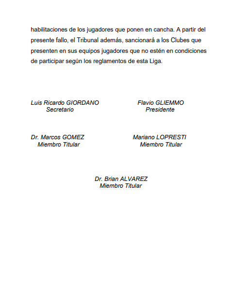 #TribunalDisciplina RESOLUCIÓN PROTESTA UNIDOS DEL DIQUE 1RA DIVISIÓN