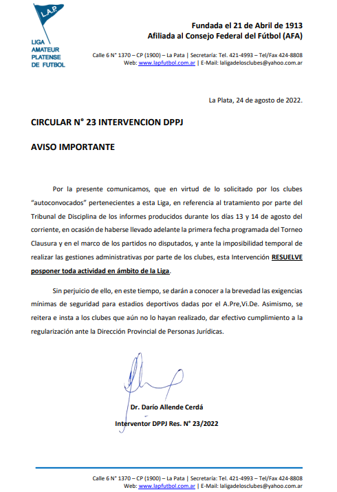 CIRCULAR Nro 23 INTERVENCIÓN DPPJ