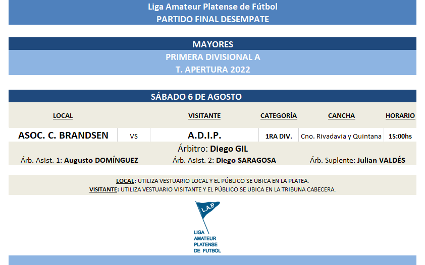 #Designaciones T. APERTURA FINAL DESEMPATE 1RA DIVISIÓN PRIMERA A