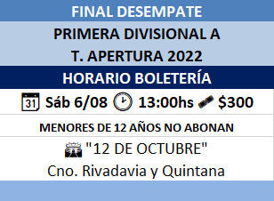 #FinalDesempate PRIMERA A: HORARIO BOLETERÍA