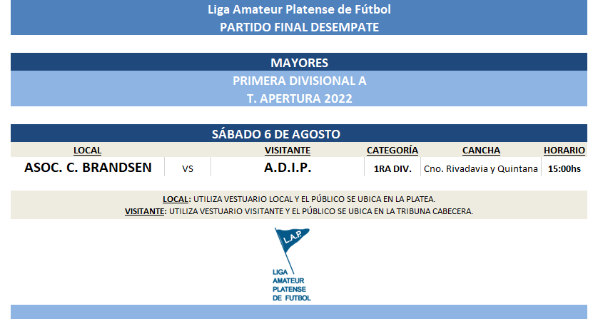 #Programación T. APERTURA  FINAL DESEMPATE 1RA DIVISIÓN