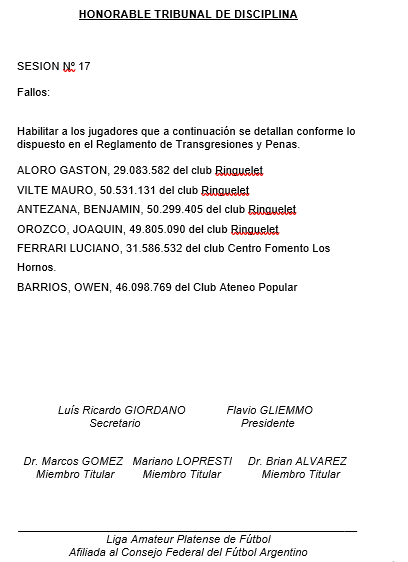 SESIÓN 17 – 2022 H. TRIBUNAL DE DISCIPLINA