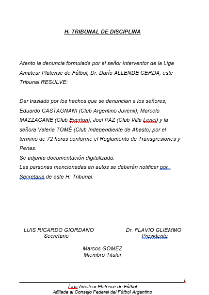 #TribunalDisciplina TRASLADO A DIRIGENTES