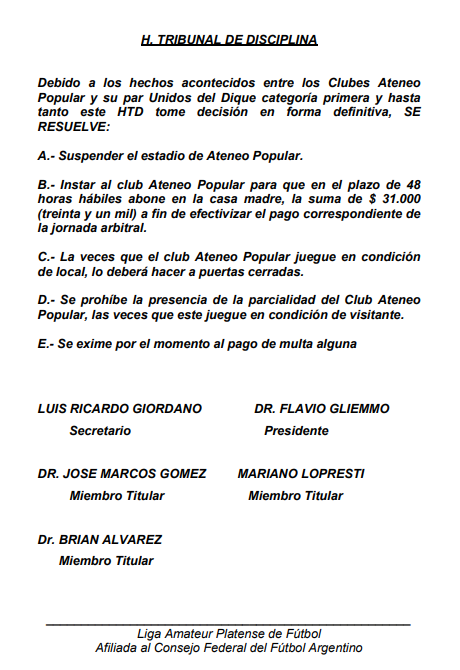 #TribunalDisciplina RESOLUCIÓN ATENEO POPULAR