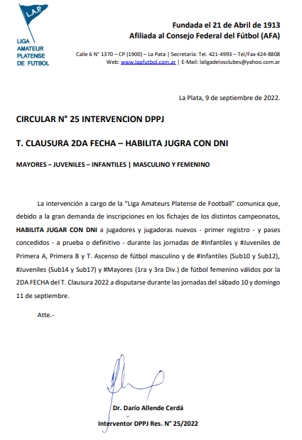 CIRCULAR Nro 25 INTERVENCIÓN DPPJ