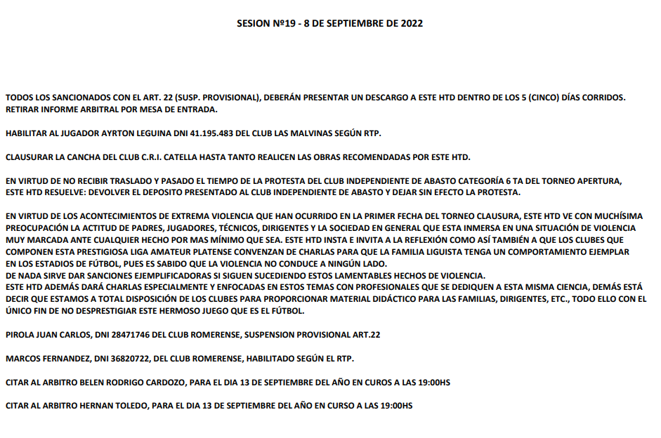 SESIÓN 18 – 2022 H. TRIBUNAL DE DISCIPLINA
