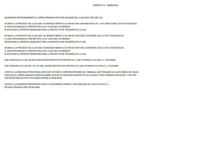 SESIÓN 21 – 2022 H. TRIBUNAL DE DISCIPLINA