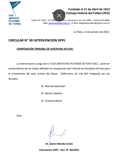 CIRCULAR Nro 30 INTERVENCIÓN DPPJ