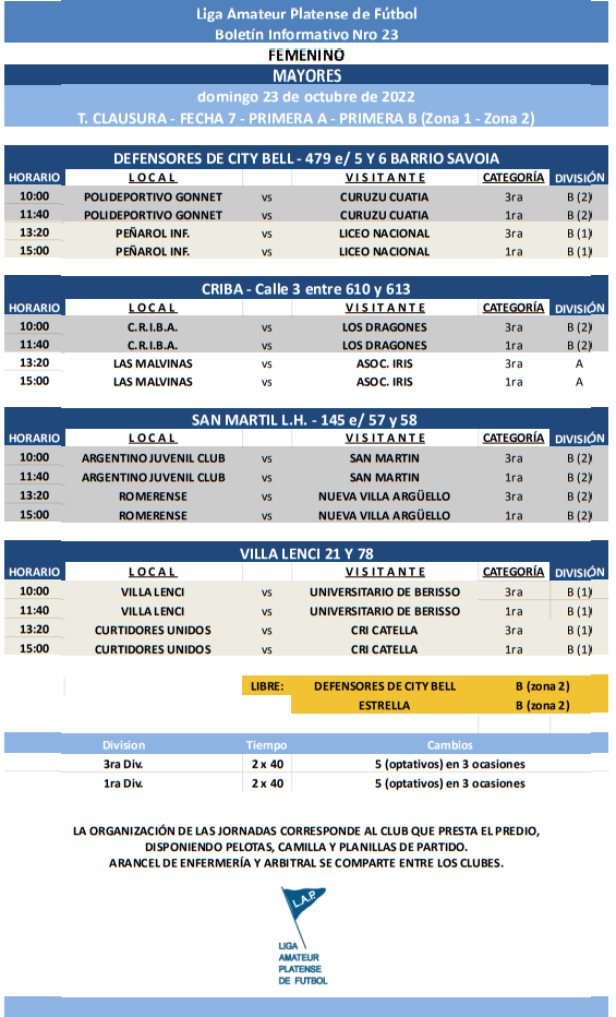 #ReProgramación T. CLAUSURA  7MA FECHA PRIMERA A Y PRIMERA B<strong></strong>