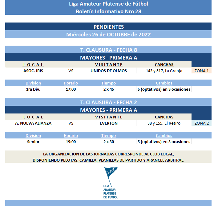 #Programación T. CLAUSURA  MAYORES 9NA FECHA PRIMERA A, Y PENDIENTES MAYORES PRIMERA B Y T. ASCENSO