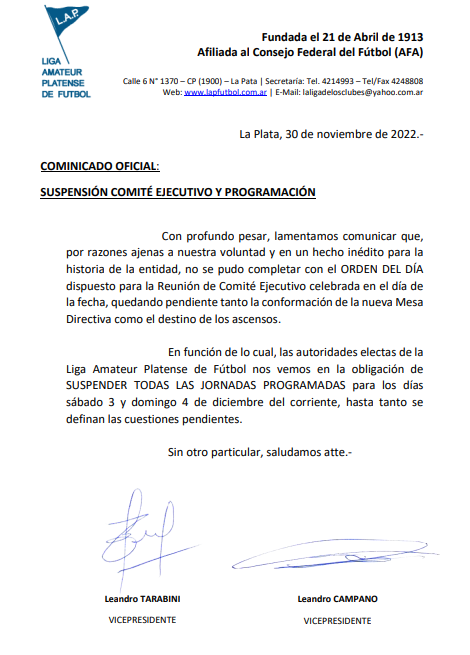 #ATENCIÓN COMUNICADO OFICIAL: SUSPENSIÓN COMITÉ EJECUTIVO Y JORNADAS