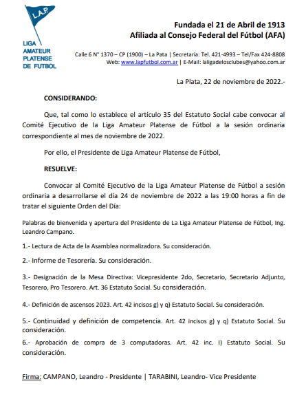 #Institucional CONVOCATORIA COMITÉ EJECUTIVO - NOVIEMBRE 2022