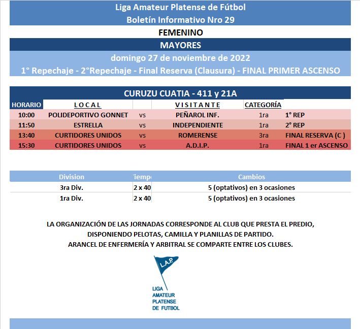 #Programación T. CLAUSURA PRIMERA A 13RA FECHA, FINALES ASCENSO PRIMERA B Y JUVENILES INFANTILES 12DA FECHA