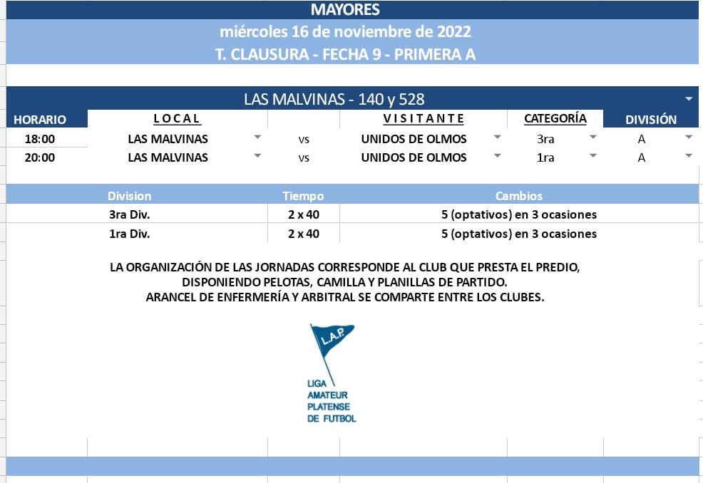 <strong>#Programación T. CLAUSURA  9NA FECHA PRIMERA A</strong>