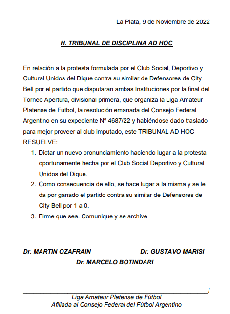 #TribunalDisciplina TRIBUNAL AD HOC – RESOLUCIÓN