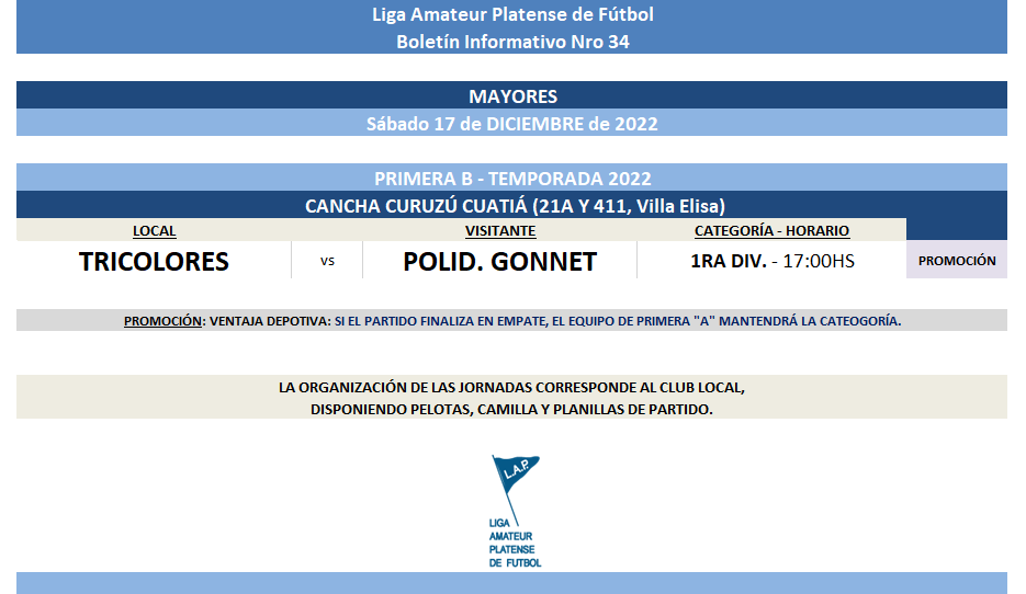 #Programación PARTIDO PROMOCIÓN PRIMERA A Y PRIMERA B MAYORES