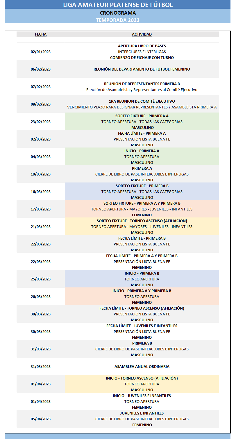 #Institucional <strong>CRONOGRAMA ADMINISTRATIVO TEMPORADA 2023</strong>