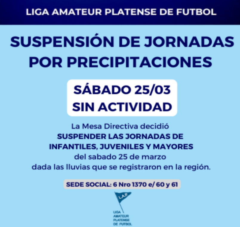 #Atención JORNADA DE SÁBADO 25/03 SUSPENDIDA