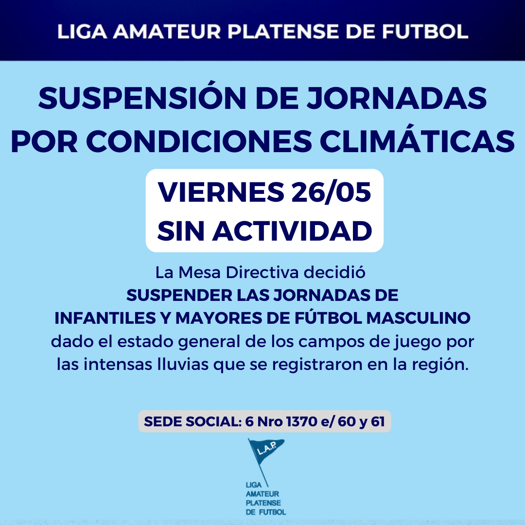 #Atención JORNADA DE VIERNES 26/05 SUSPENDIDA