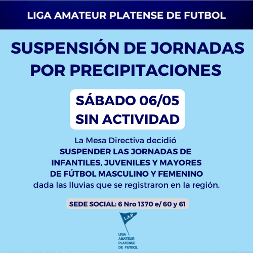#Atención JORNADA DE SÁBADO 06/05 SUSPENDIDA