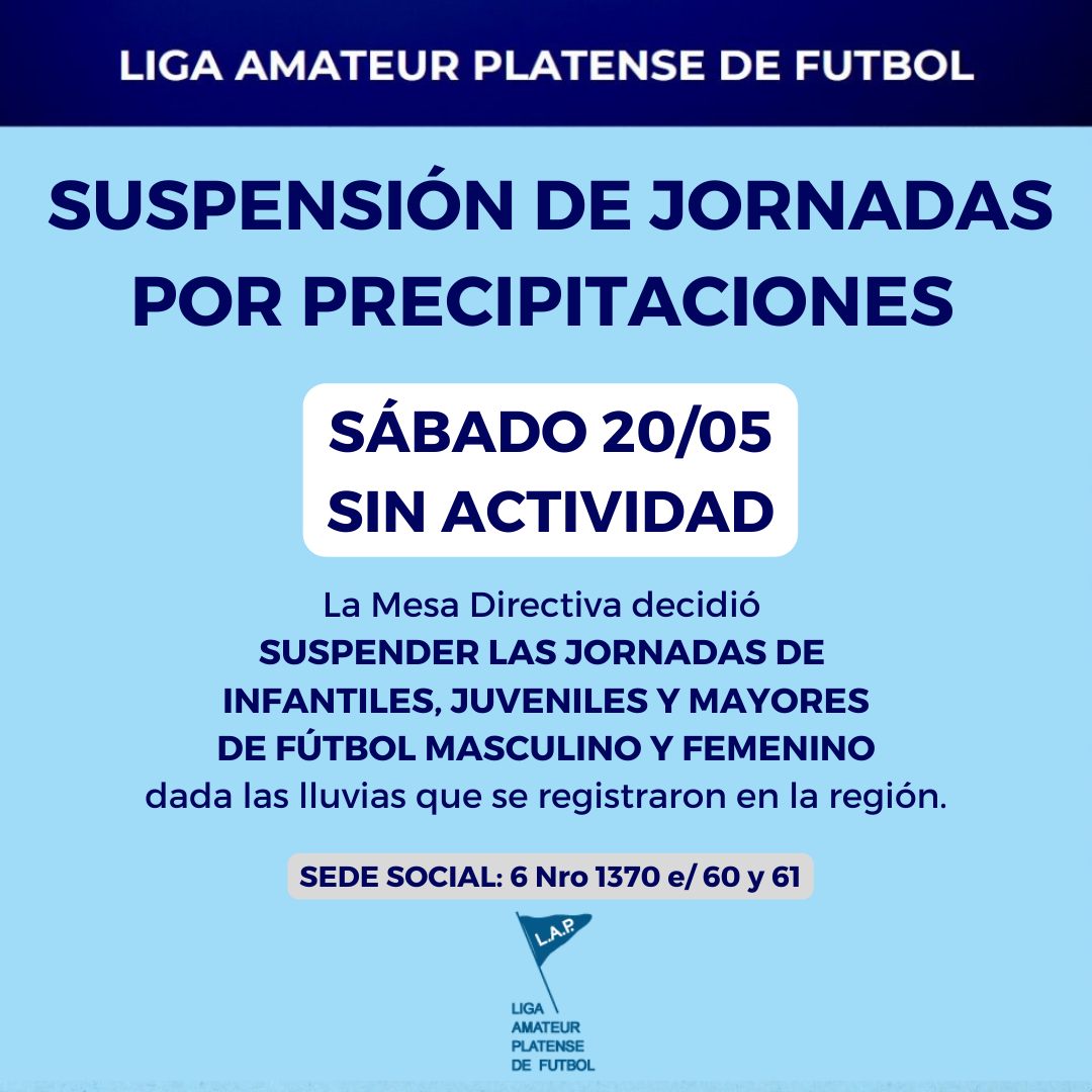#Atención JORNADA DE SÁBADO 20/05 SUSPENDIDA