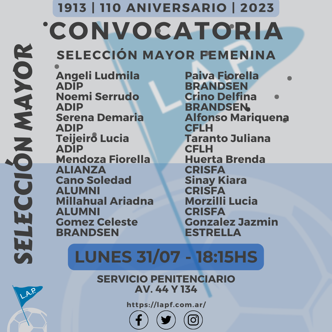 CONVOCATORIA SELECCIÓN MAYOR FEMENINA - JULIO