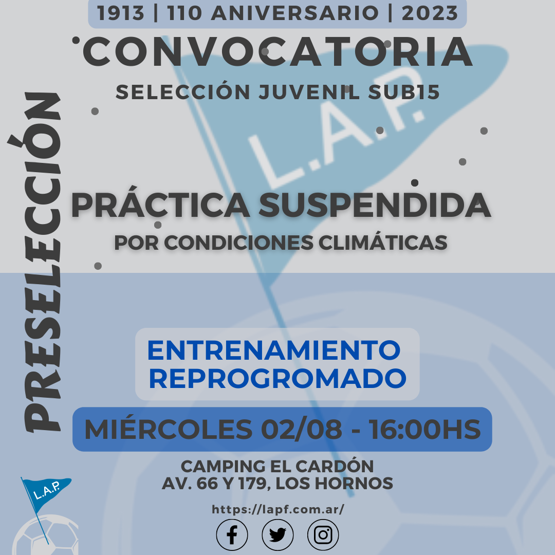 PRESELECCIÓN JUVENIL SUB15: PRÁCTICA SUSPENDIDA