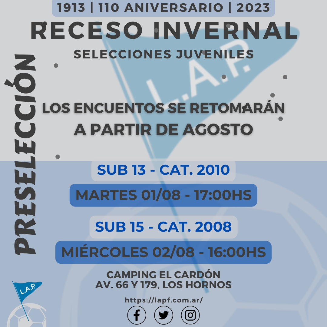 SELECCIONES JUVENILES SUB 13 Y SUB 15: RECESO INVERNAL