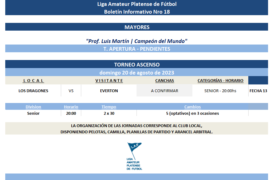 TORNEO APERTURA: PRIMERA A - FECHA 17 | T. ASCENSO – FECHA 14