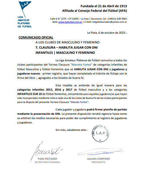 HABILITA JUGAR CON DNI JUGADORES/AS CAT. 2015, 2016 Y 2017