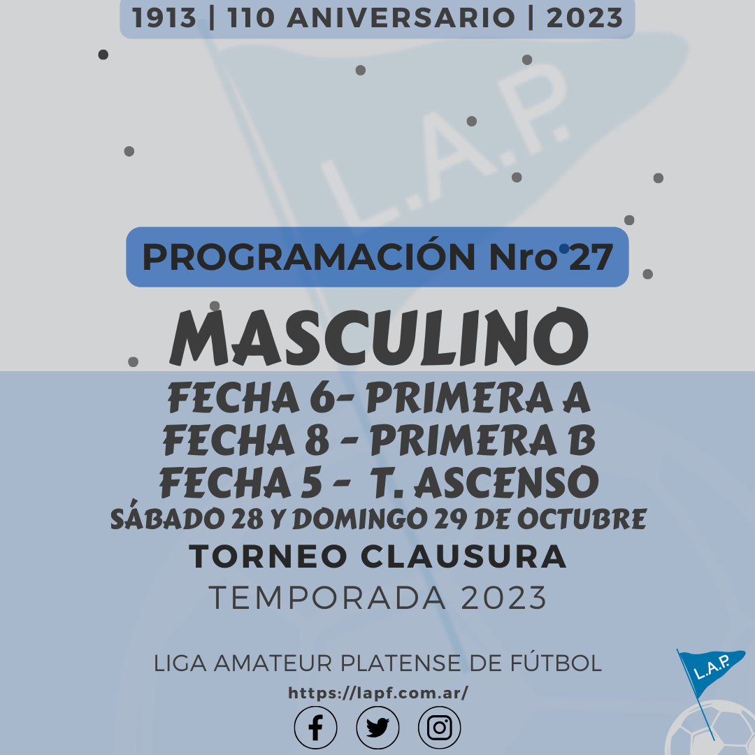 TORNEO CLAUSURA: PRIMERA A - FECHA 6 | PRIMERA B – FECHA 8 | T. ASCENSO – FECHA 5