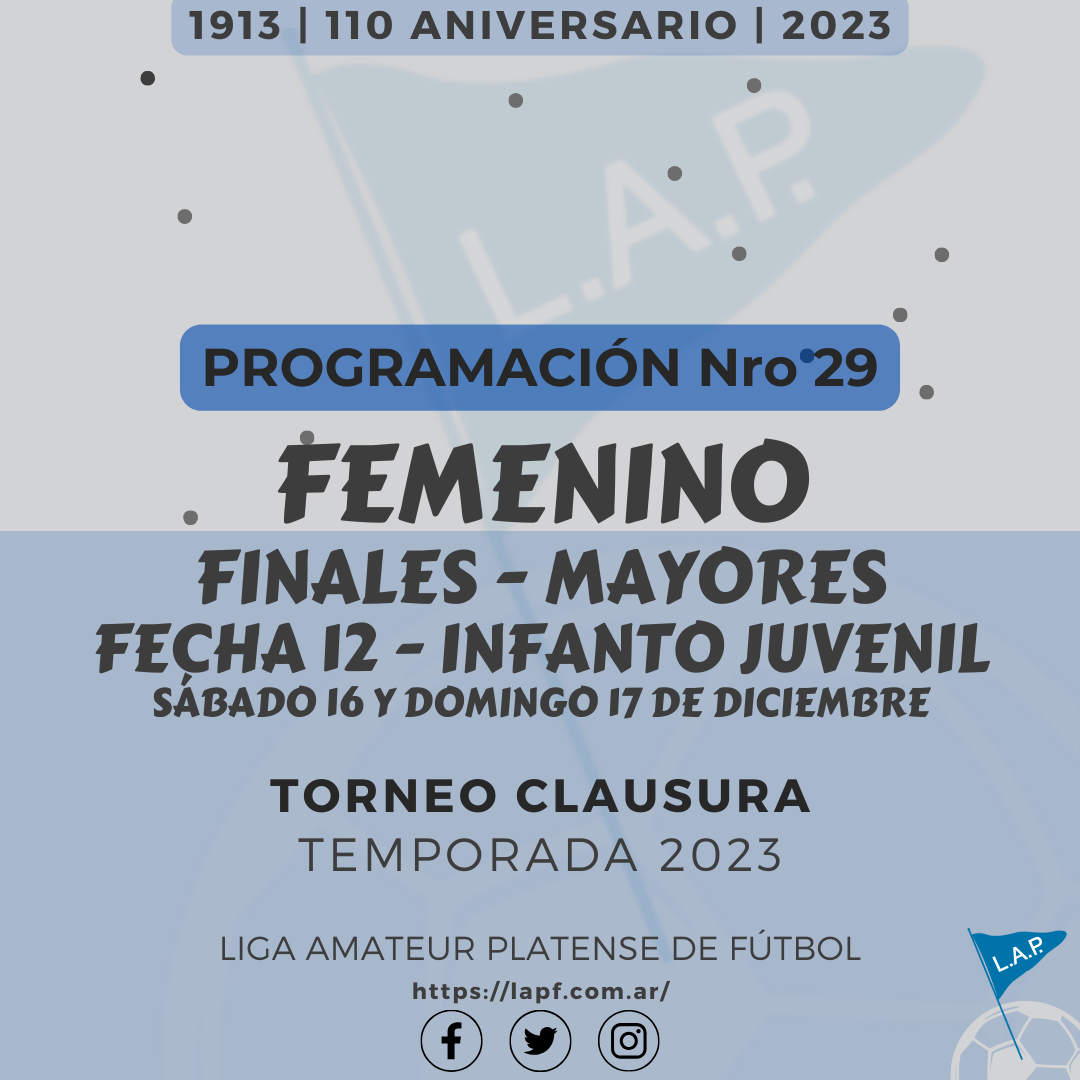 T. CLAUSURA: MAYORES – FINALES PRIMERA A | INFANTO JUVENIL FECHA 12