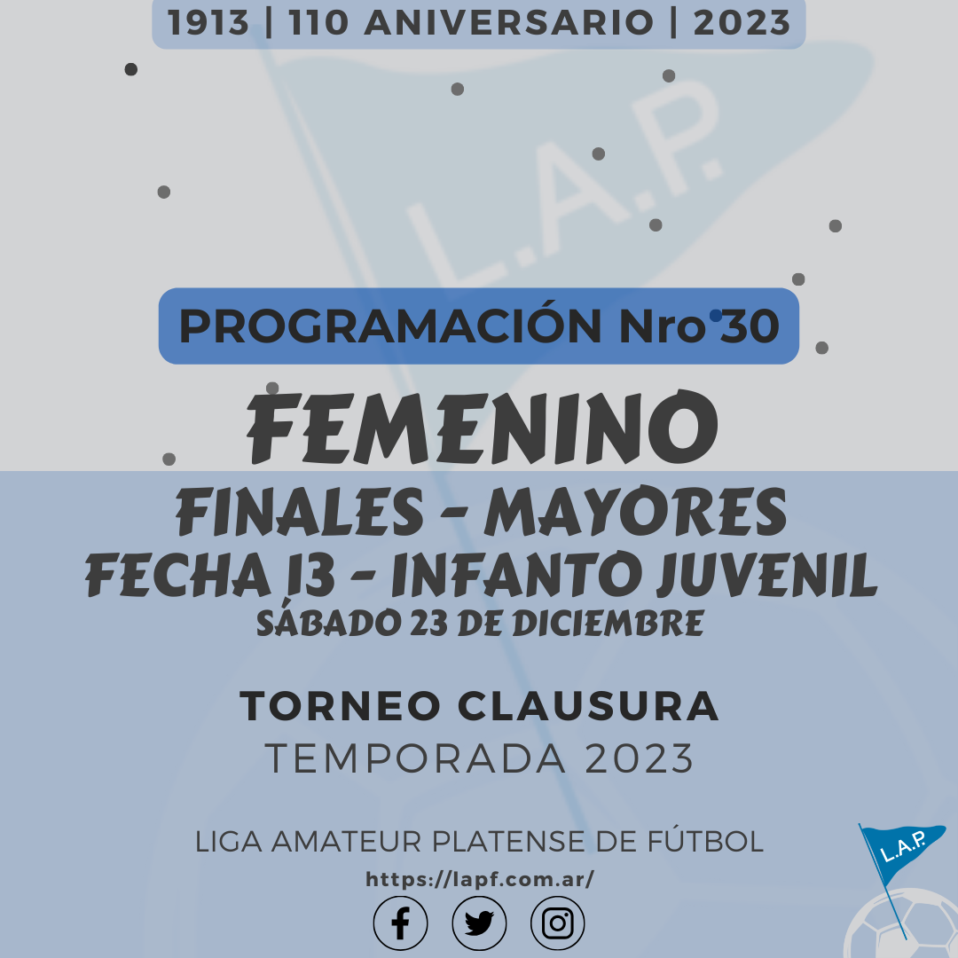 T. CLAUSURA: MAYORES – FINALES PRIMERA A | INFANTO JUVENIL FECHA 13