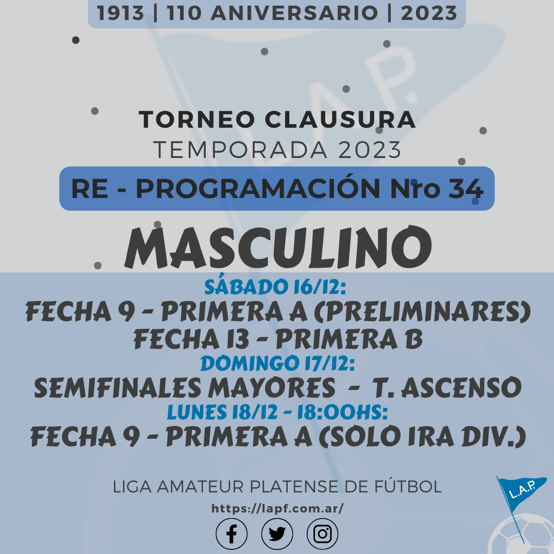 RECTIFICACIÓN PROGRAMACIÓN NRO 34 MASCULINO #Mayores #Primera