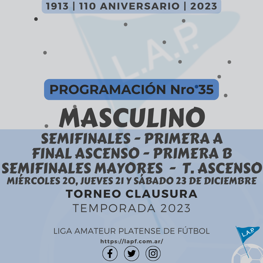 PROGRAMACIÓN NRO 35: FINAL ASCENSO 1RA DIVISIÓN | T. ASCENSO – SEMIFINALES MAYORES 1RA DIVISIÓN
